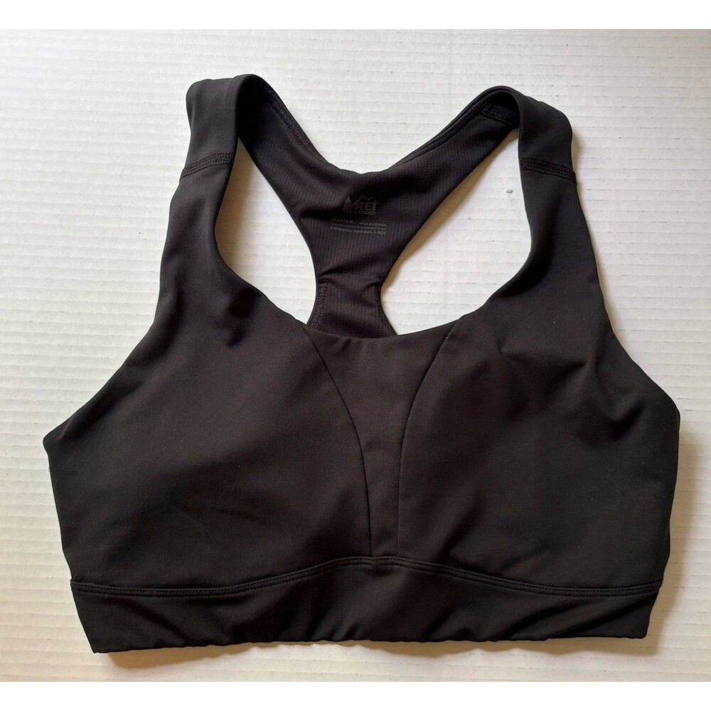 REI Co-Op Women's Black Sports Bra Active Pursuits Padded Racerback Bra MEDIUM